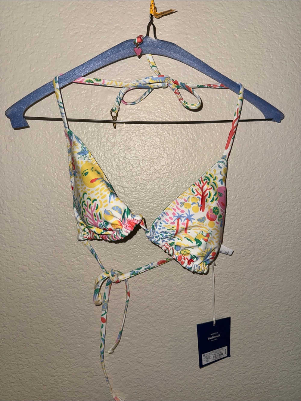 Roller Rabbit White Multicolor Printed Triangle Bikini Top